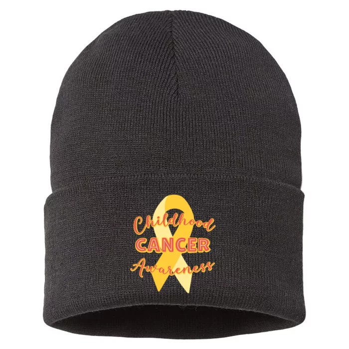 Childhood Cancer Awarebess Golden Gold Robbon Sustainable Knit Beanie