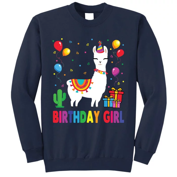 Cool Cute Alpaca Llama Cactus Birthday Girl Party Animal 3090 Tall Sweatshirt