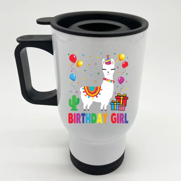 Cool Cute Alpaca Llama Cactus Birthday Girl Party Animal 3090 Front & Back Stainless Steel Travel Mug