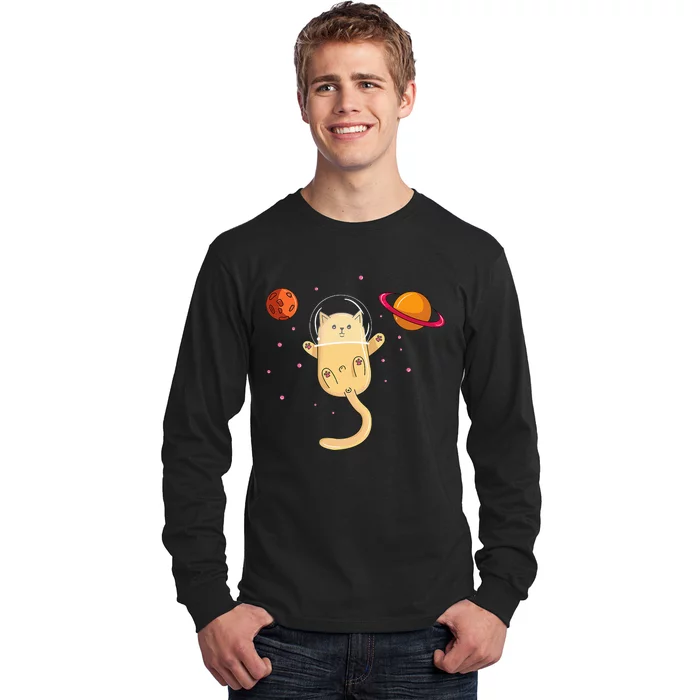 Chibi Cat Astronaut In Space Long Sleeve Shirt