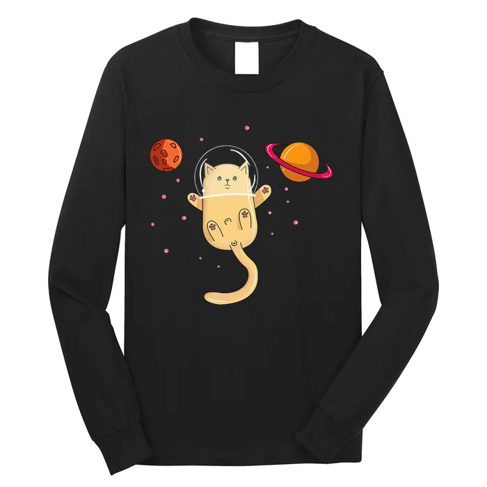 Chibi Cat Astronaut In Space Long Sleeve Shirt