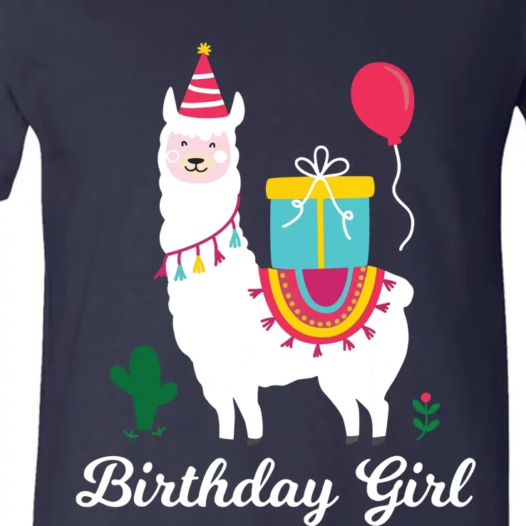 Cool Cute Alpaca Llama Cactus Girl Birthday Party Animal V-Neck T-Shirt