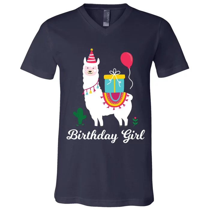 Cool Cute Alpaca Llama Cactus Girl Birthday Party Animal V-Neck T-Shirt