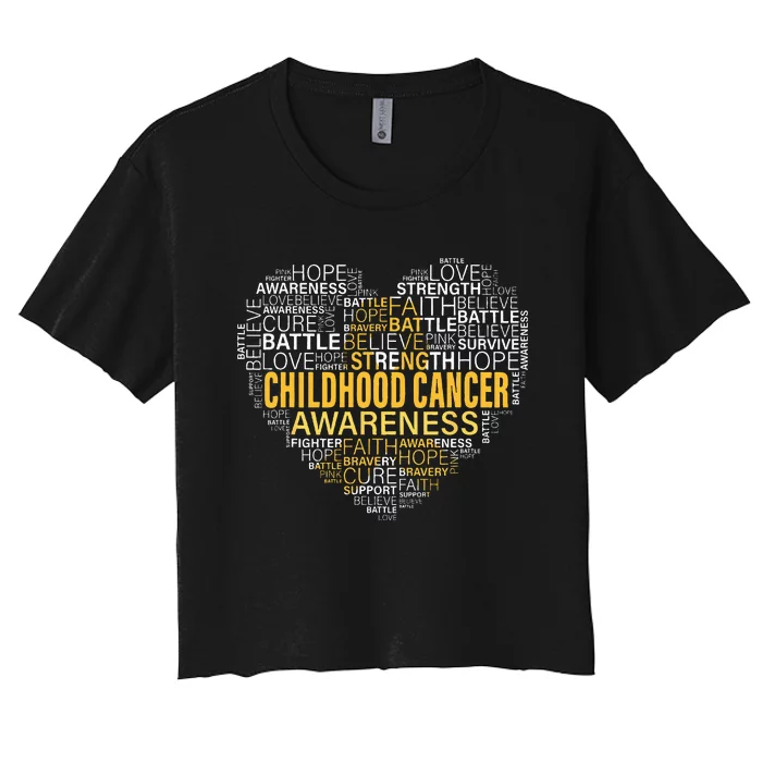 Childhood Cancer Awareness Hope Support Strong Warrior Women's Crop Top Tee