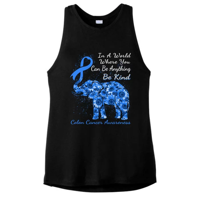 Colon Cancer Awareness Sunflower Elephant Be Kind Gift Ladies Tri-Blend Wicking Tank