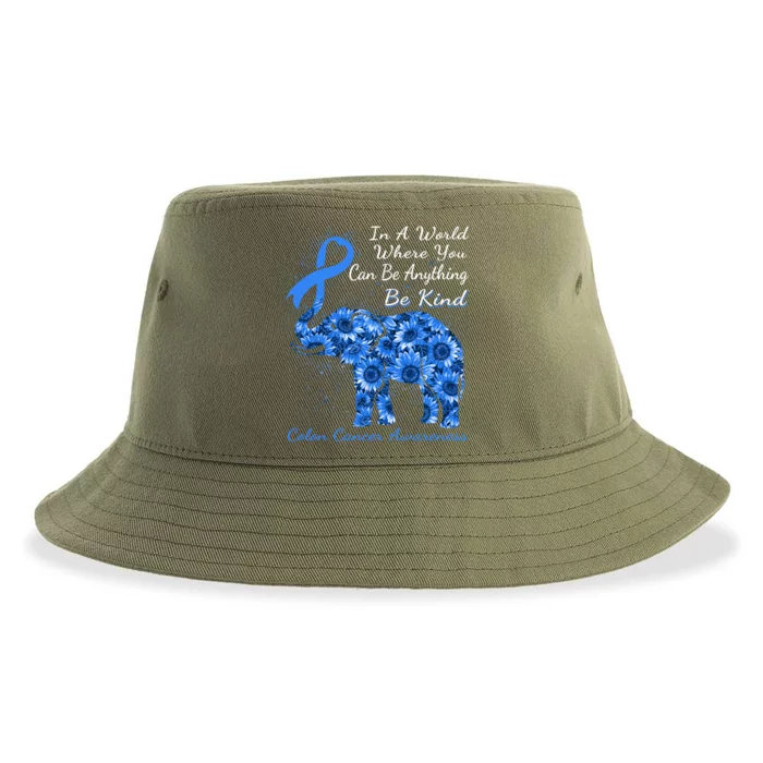 Colon Cancer Awareness Sunflower Elephant Be Kind Gift Sustainable Bucket Hat