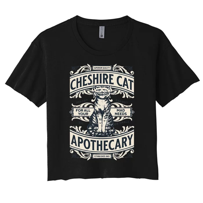 Cheshire Cat Alice In Wonderland Vintage Book Design Women's Crop Top Tee