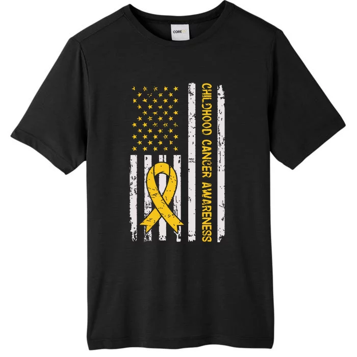 Childhood Cancer Awareness Month Gold Ribbon American Flag ChromaSoft Performance T-Shirt