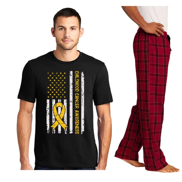 Childhood Cancer Awareness Month Gold Ribbon American Flag Pajama Set