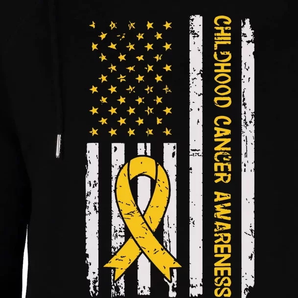 Childhood Cancer Awareness Month Gold Ribbon American Flag Womens Funnel Neck Pullover Hood