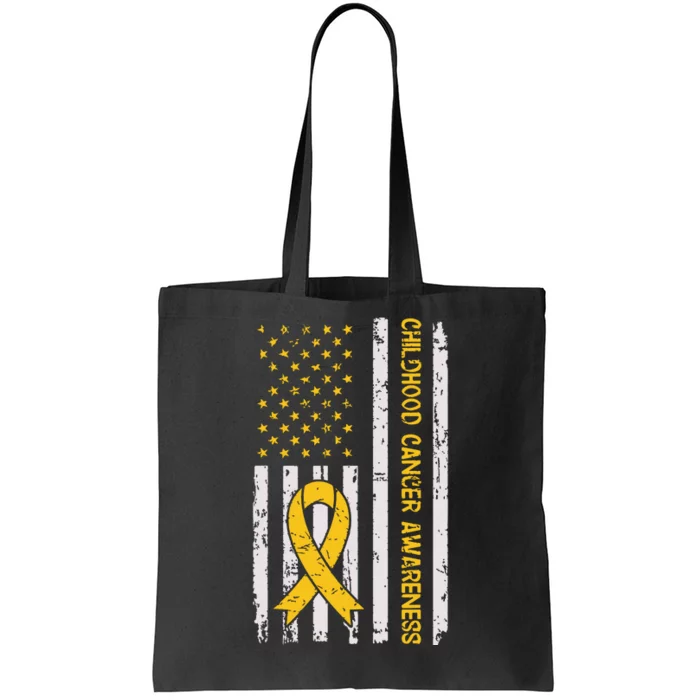 Childhood Cancer Awareness Month Gold Ribbon American Flag Tote Bag