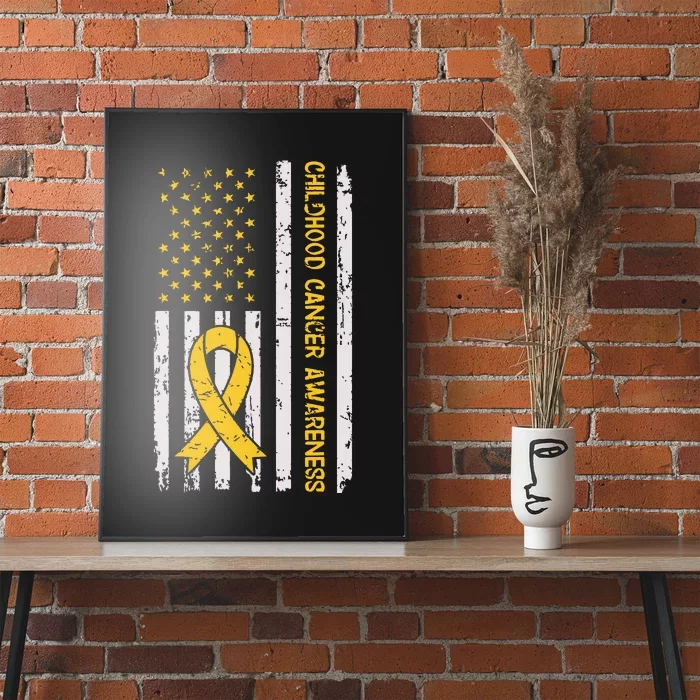 Childhood Cancer Awareness Month Gold Ribbon American Flag Poster