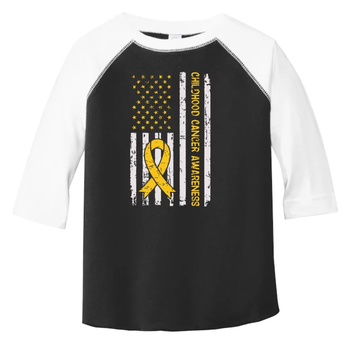 Childhood Cancer Awareness Month Gold Ribbon American Flag Toddler Fine Jersey T-Shirt