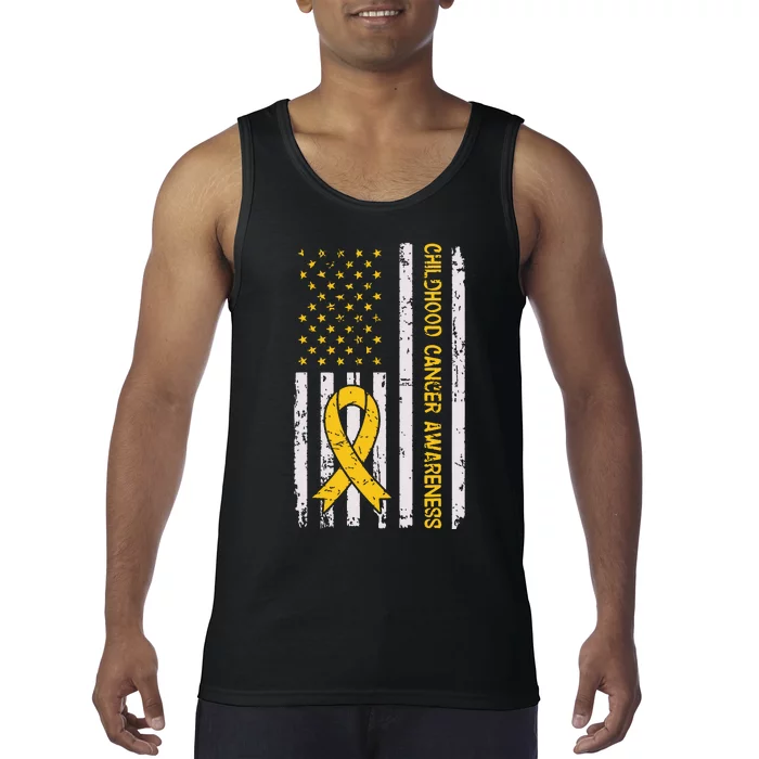 Childhood Cancer Awareness Month Gold Ribbon American Flag Tank Top