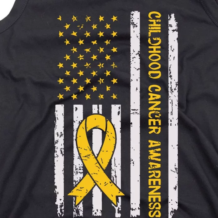 Childhood Cancer Awareness Month Gold Ribbon American Flag Tank Top