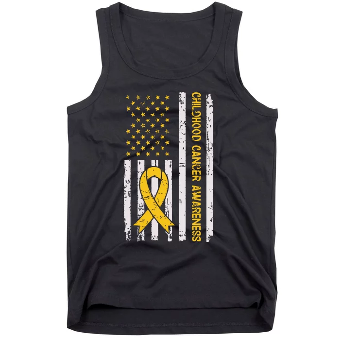 Childhood Cancer Awareness Month Gold Ribbon American Flag Tank Top