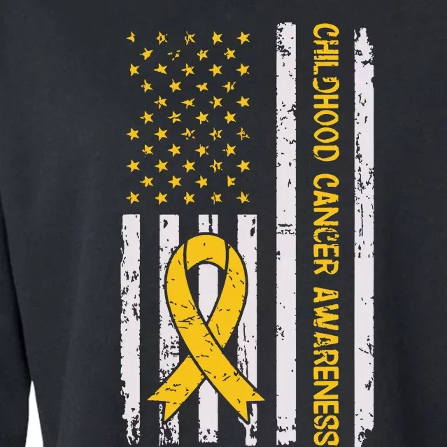 Childhood Cancer Awareness Month Gold Ribbon American Flag Cropped Pullover Crew