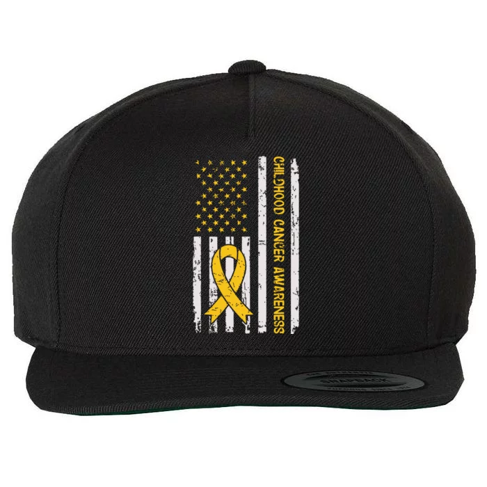 Childhood Cancer Awareness Month Gold Ribbon American Flag Wool Snapback Cap