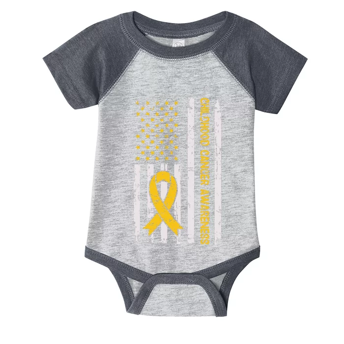 Childhood Cancer Awareness Month Gold Ribbon American Flag Infant Baby Jersey Bodysuit