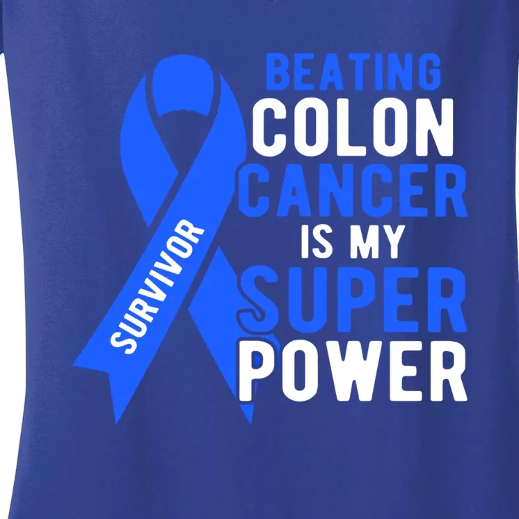 Colon Cancer Awareness Survivor Superpower Gift Women's V-Neck T-Shirt