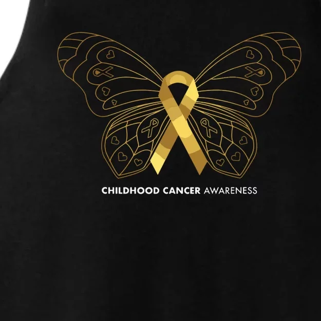 Childhood Cancer Awareness Butterfly & Gold Ribbon Ladies Tri-Blend Wicking Tank