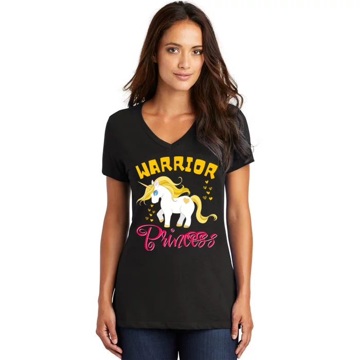 Childhood Cancer Awareness Unicorn Warrior Princess Gift Women's V-Neck T-Shirt