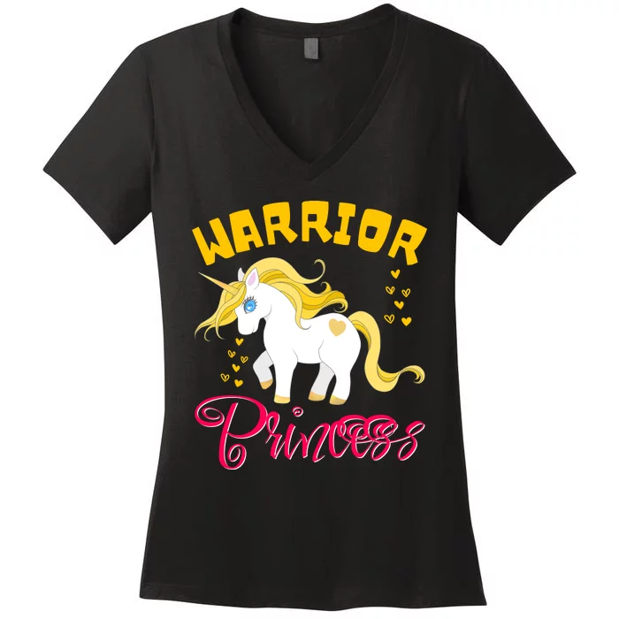 Childhood Cancer Awareness Unicorn Warrior Princess Gift Women's V-Neck T-Shirt