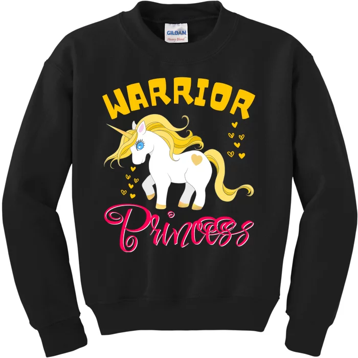 Childhood Cancer Awareness Unicorn Warrior Princess Gift Kids Sweatshirt