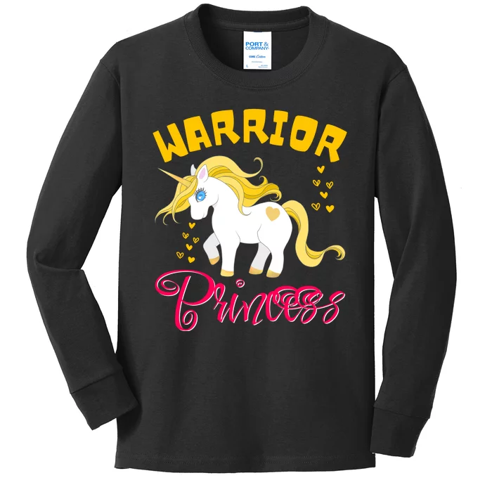 Childhood Cancer Awareness Unicorn Warrior Princess Gift Kids Long Sleeve Shirt