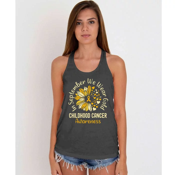 Childhood Cancer Awareness S In September We Wear Gold Women's Knotted Racerback Tank