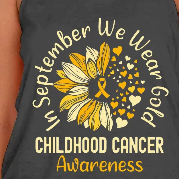 Childhood Cancer Awareness S In September We Wear Gold Women's Knotted Racerback Tank