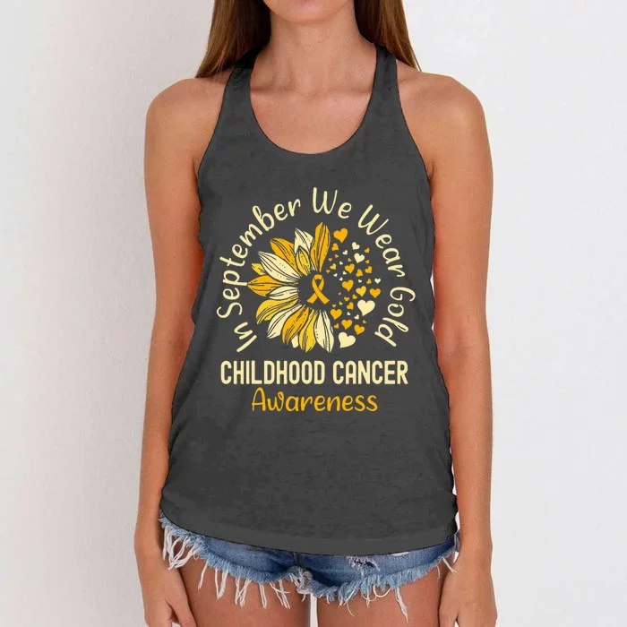 Childhood Cancer Awareness S In September We Wear Gold Women's Knotted Racerback Tank