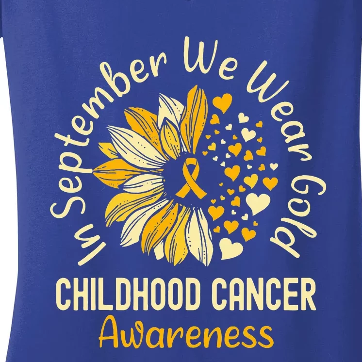 Childhood Cancer Awareness S In September We Wear Gold Women's V-Neck T-Shirt