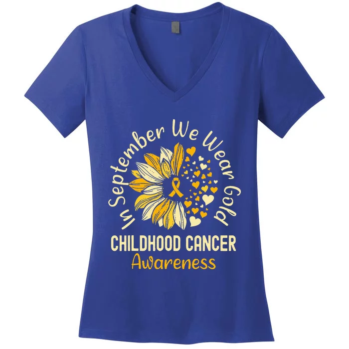 Childhood Cancer Awareness S In September We Wear Gold Women's V-Neck T-Shirt