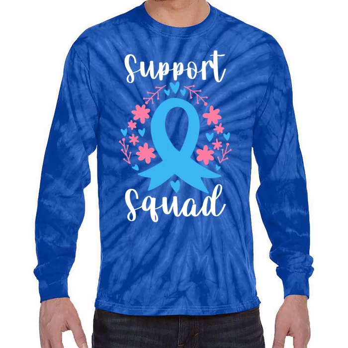 Colon Cancer Awareness Blue Ribbon Support Squad Gift Tie-Dye Long Sleeve Shirt