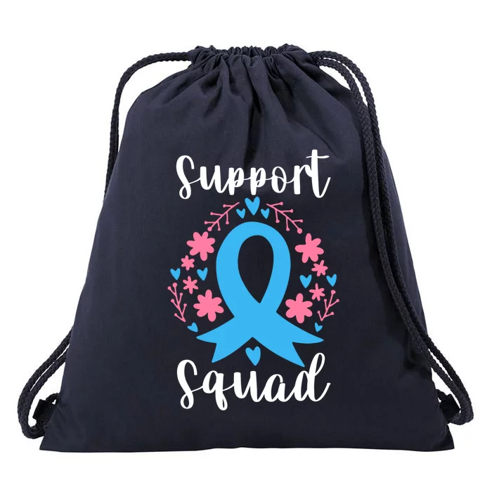 Colon Cancer Awareness Blue Ribbon Support Squad Gift Drawstring Bag