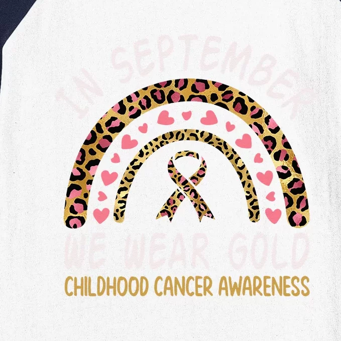 Childhood Cancer Awareness Rainbow In September We Wear Gold Baseball Sleeve Shirt