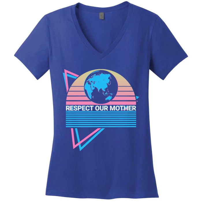 Climate Change Awareness Retro Respect Our Mother Gift Women's V-Neck T-Shirt