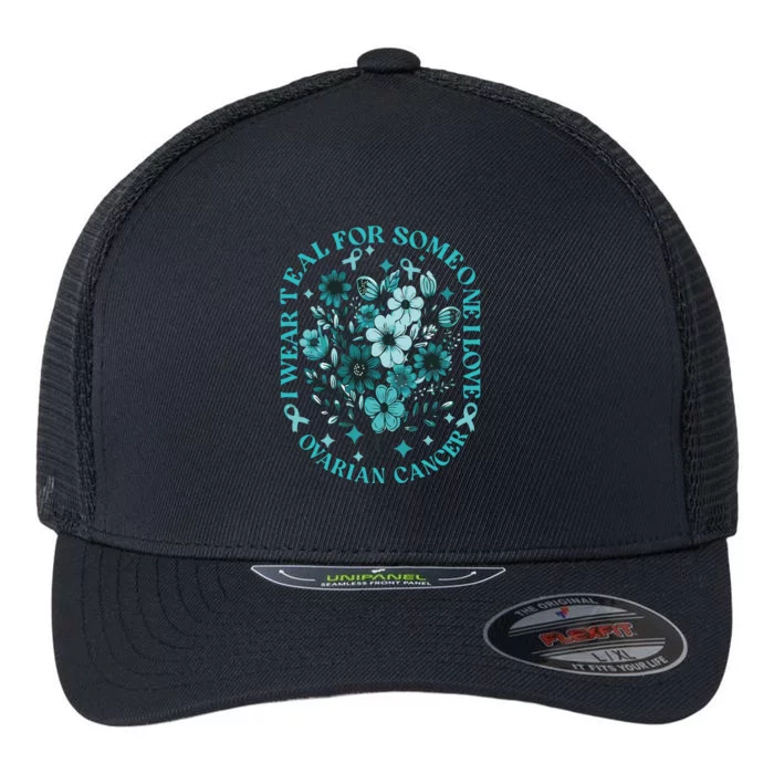 Cervical Cancer Awareness Wildflower I Wear Teal For Cervical Cancer Flexfit Unipanel Trucker Cap