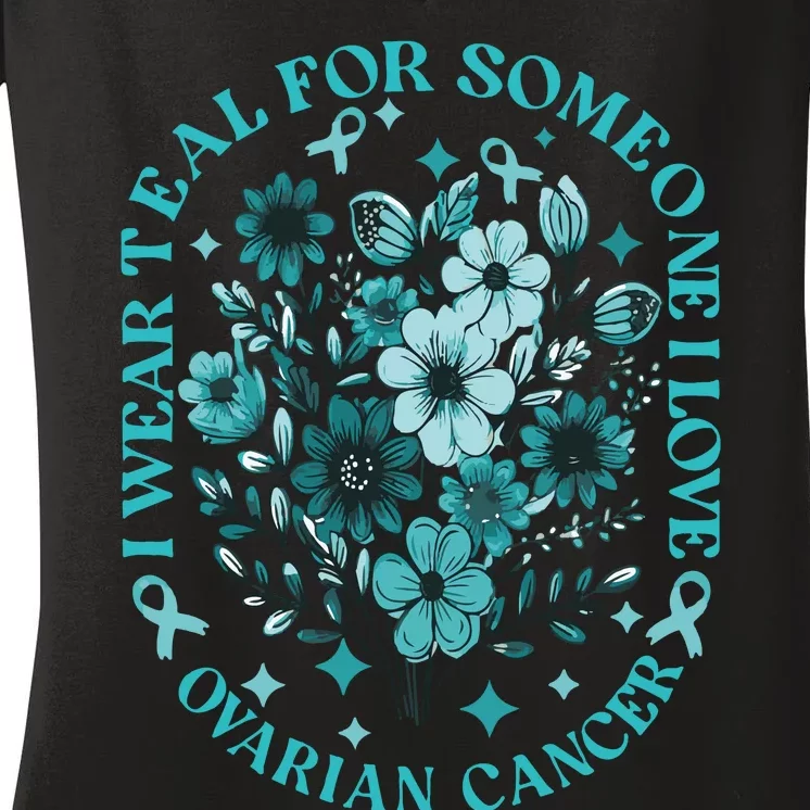 Cervical Cancer Awareness Wildflower I Wear Teal For Cervical Cancer Women's V-Neck T-Shirt