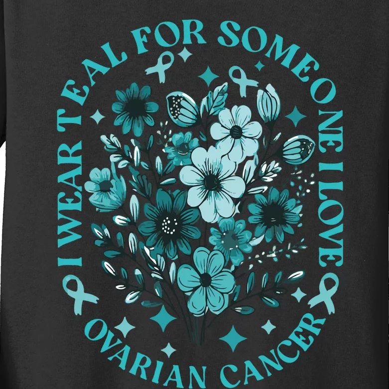 Cervical Cancer Awareness Wildflower I Wear Teal For Cervical Cancer Kids Long Sleeve Shirt