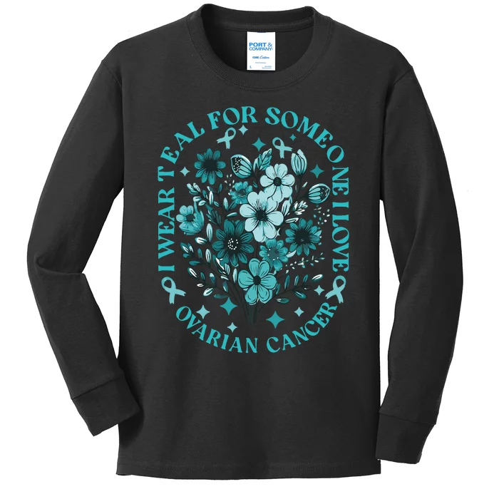 Cervical Cancer Awareness Wildflower I Wear Teal For Cervical Cancer Kids Long Sleeve Shirt