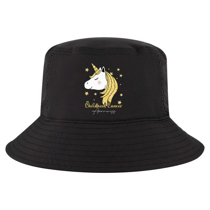 Childhood Cancer Awareness Unicorn Ribbon Twinkle Gold Cool Comfort Performance Bucket Hat