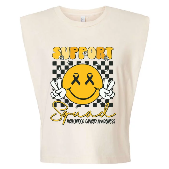 Childhood Cancer Awareness Smile Face Gold Ribbon Support Garment-Dyed Women's Muscle Tee