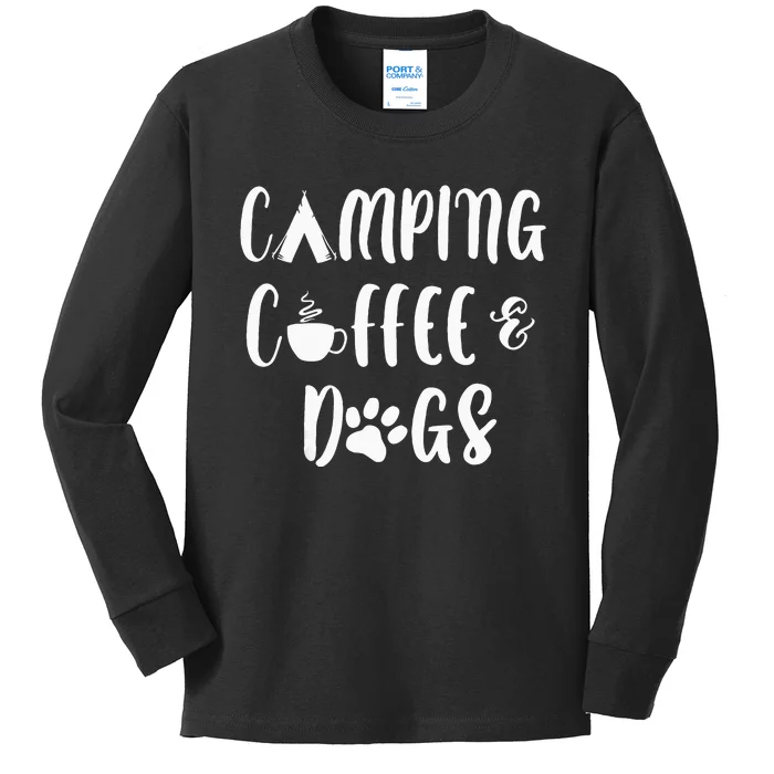 Camping Coffee And Dogs Outdoor Adventure Puppy Lover Kids Long Sleeve Shirt