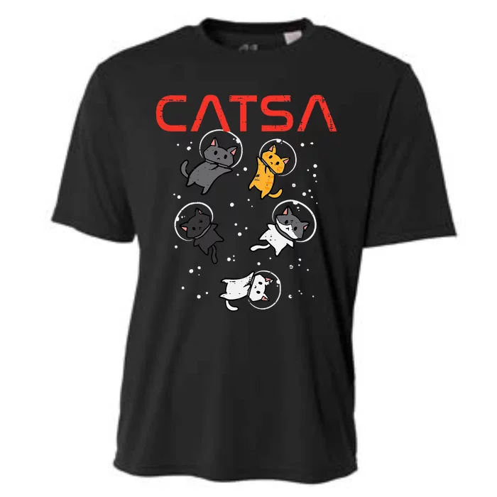 Catsa Cat Astronauts Funny Kitten Space Cooling Performance Crew T-Shirt