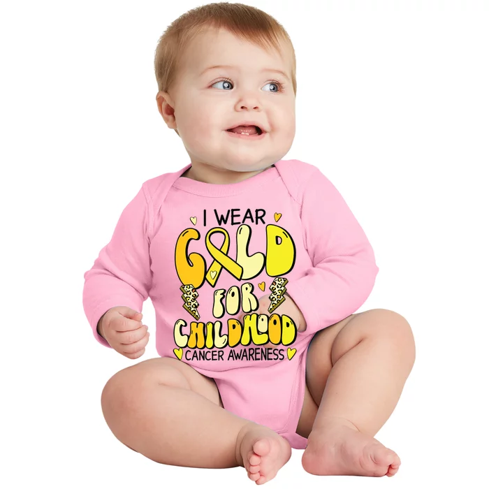 Childhood Cancer Awareness Support Retro Yellow Ribbon Baby Long Sleeve Bodysuit