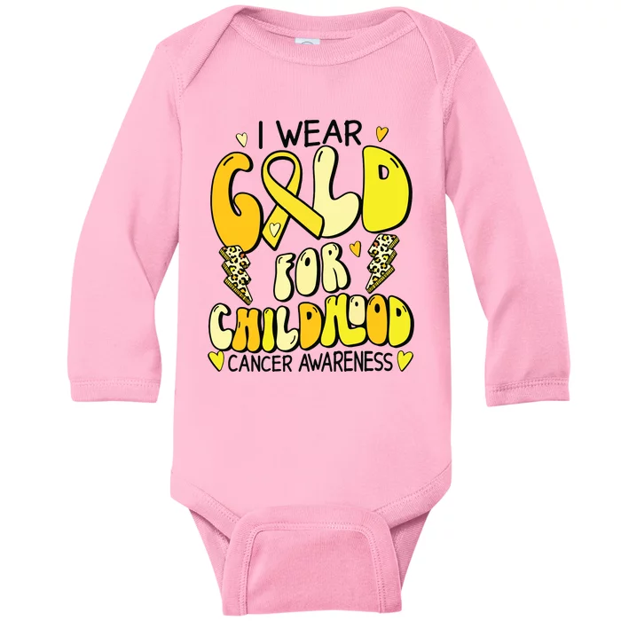 Childhood Cancer Awareness Support Retro Yellow Ribbon Baby Long Sleeve Bodysuit