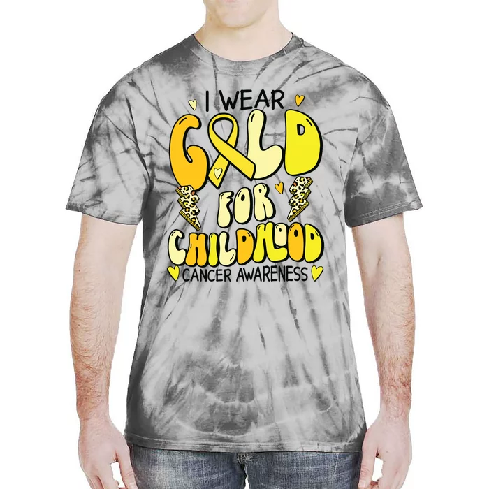 Childhood Cancer Awareness Support Retro Yellow Ribbon Tie-Dye T-Shirt