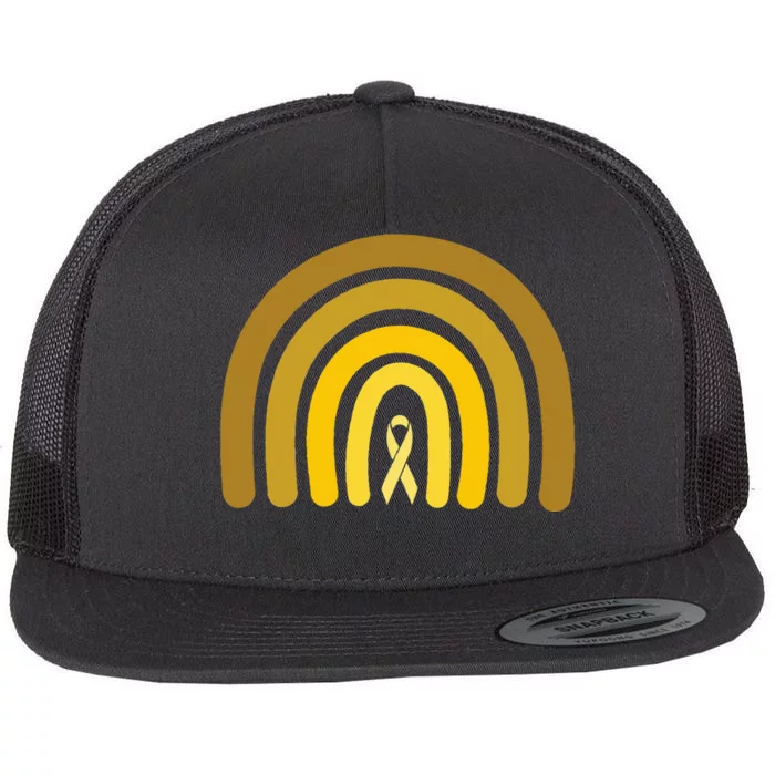 Childhood Cancer Awareness Yellow Rainbow Cancer Survivor Flat Bill Trucker Hat